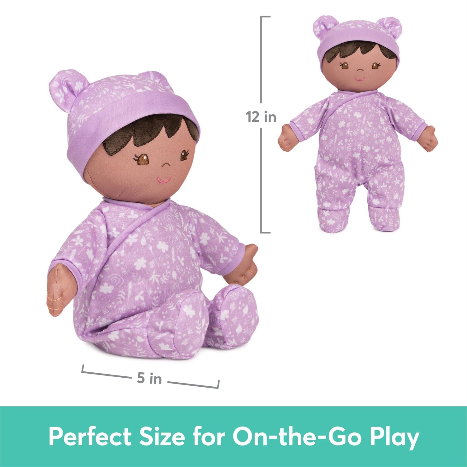 Plush Baby Doll Sustainable Leilani Dressed In A Lavender Onesie by Homeportonline