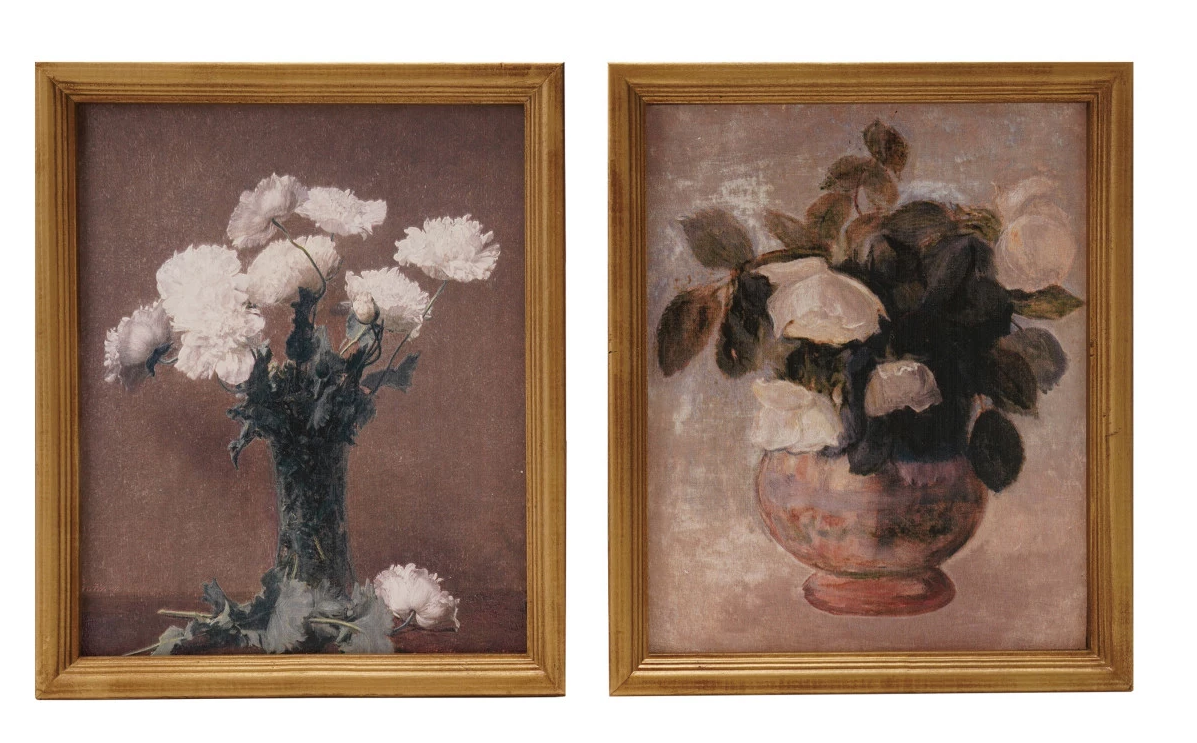 Wall Décor Wood Framed Vintage Floral Reproductions 2 Styles 11.75"h (Sold Individually) by Homeportonline