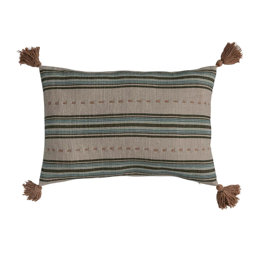 Lumbar Pillow Printed Cotton Slub Multicolor 20" x 14" by Homeportonline