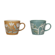 Hand-Stamped Stoneware Measuring Cups w/ Flowers, Set of 4 by Homeportonline