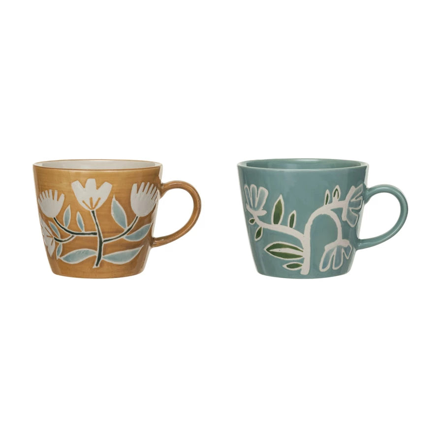 Hand-Stamped Stoneware Measuring Cups w/ Flowers, Set of 4 by Homeportonline
