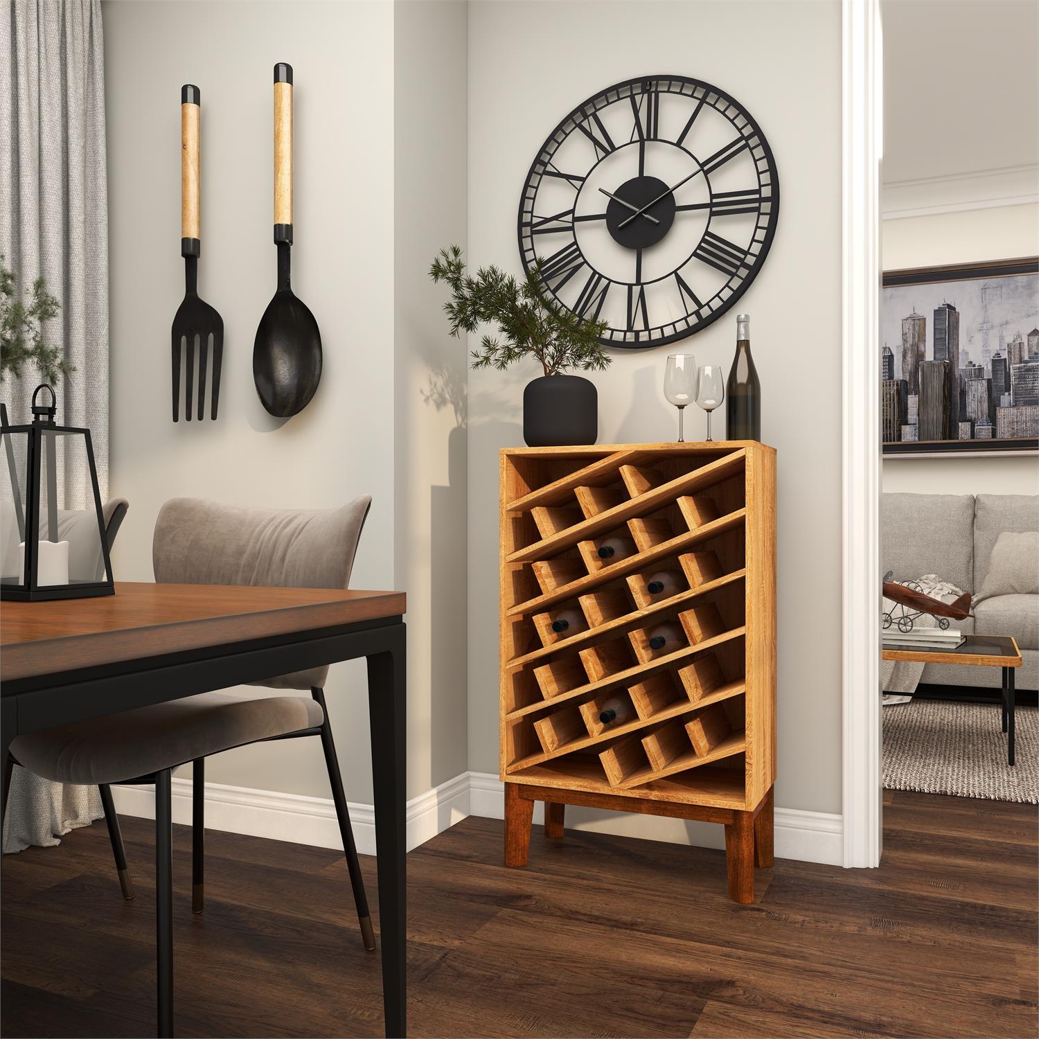 Brown Mango Wood Standing Wine Rack - 30 Bottles by Homeportonline
