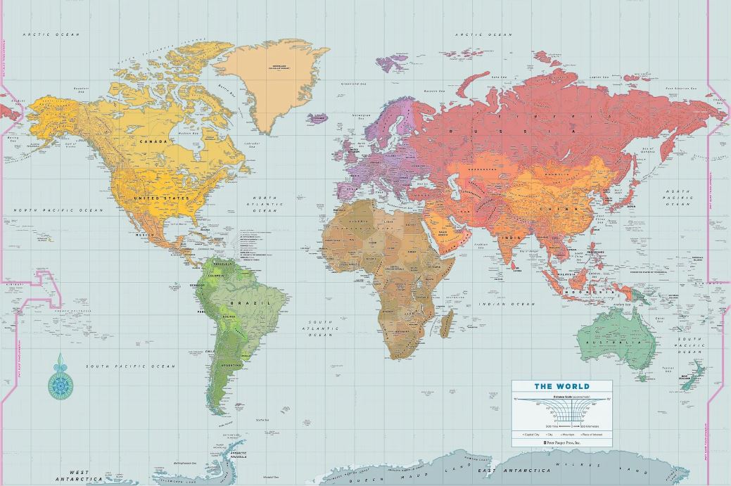 Wall Map Laminated World 67"Wx45"H by Homeportonline