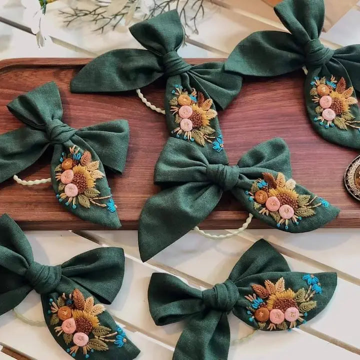 Embroidered Hair Bow