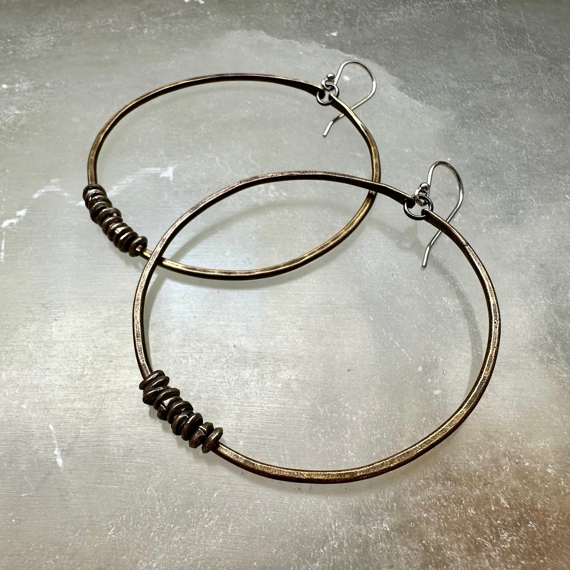 Brass Hoop Earrings with Heishi by jenkahnjewelry