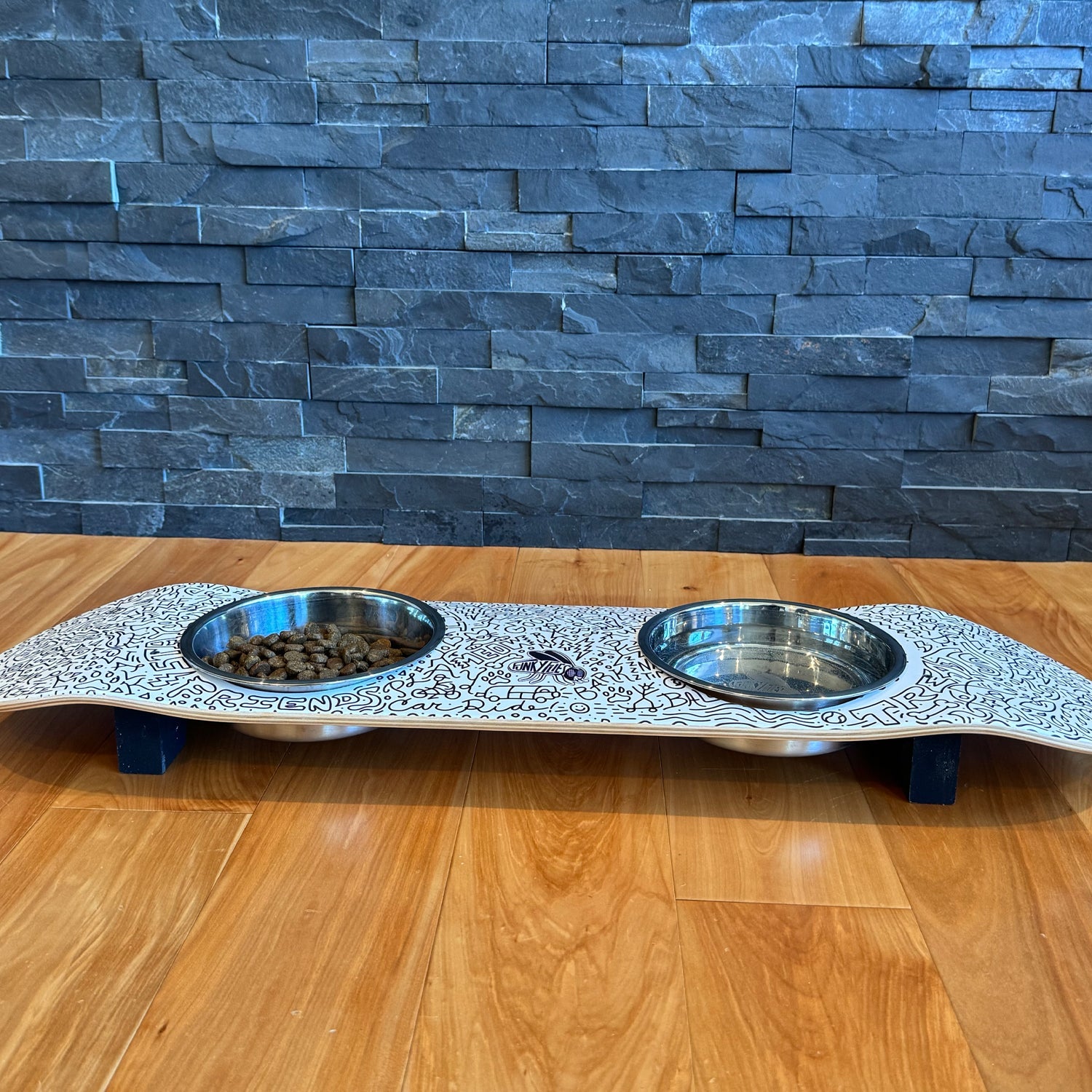 Doodles - Elevated Skateboard Cat Feeding Stand with 2 Bowls