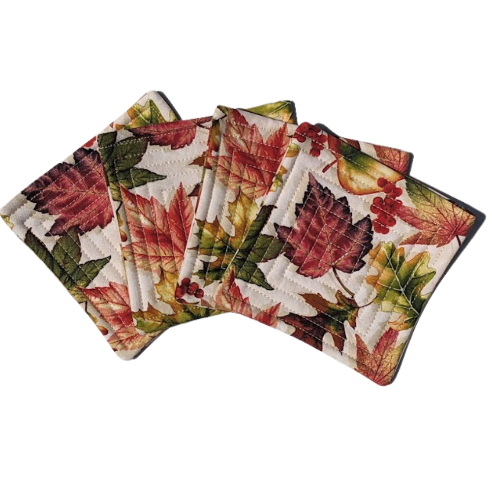 Fall Leaves + Berries - Quilted Coasters