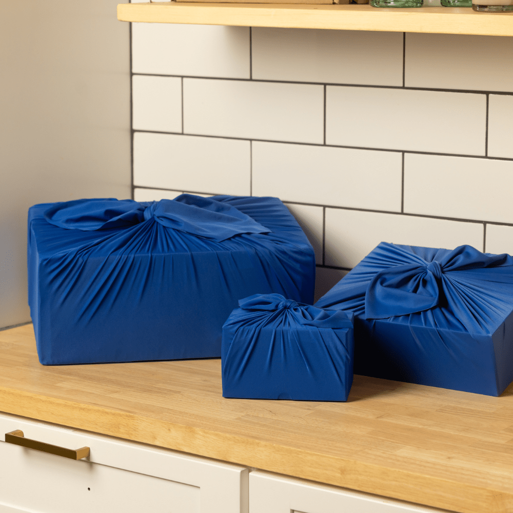 Set of 3 (S, L, XL) Reusable Cloth Furoshiki Gift Wrap | Deep Blue by Shiki Wrap
