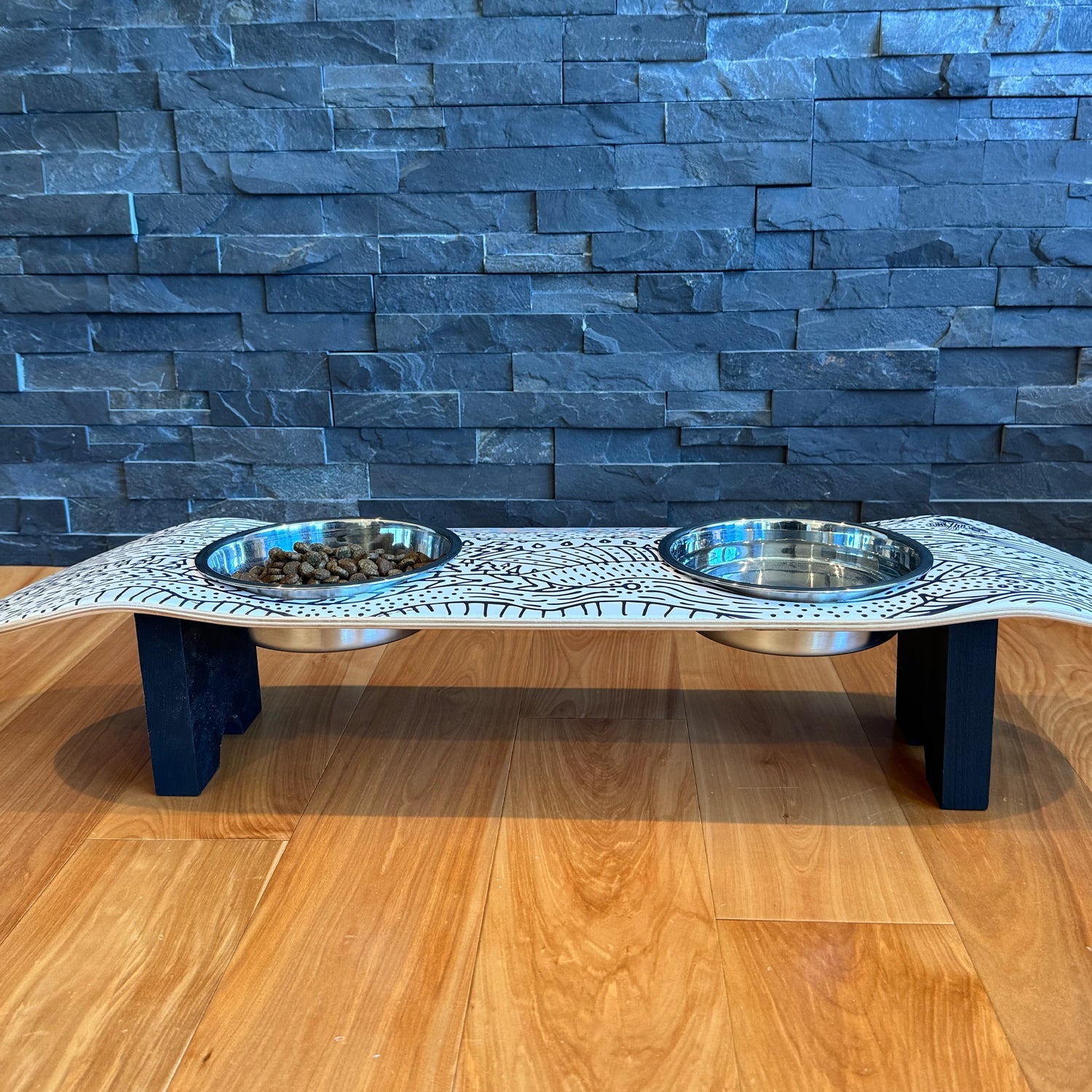 Doodlescape - Elevated Skateboard Dog Feeding Stand with 2 Bowls