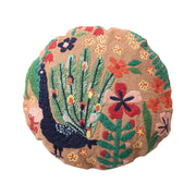 Pillow Peacock and Flowers Tufted w/ Embroidery 16" Round by Homeportonline