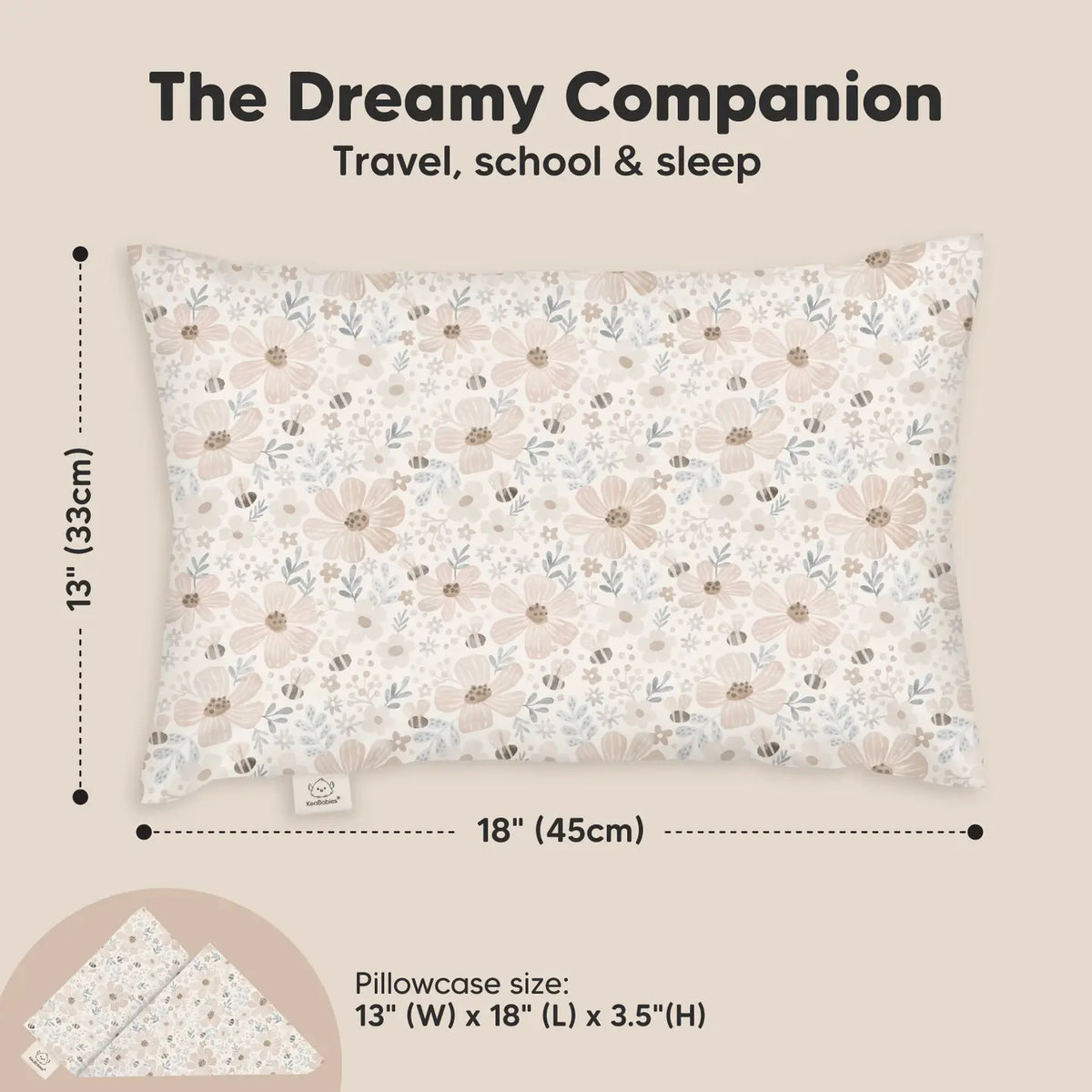 Natural Cotton Ergonomic Toddler Pillow | Floral