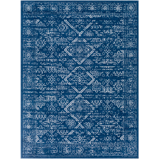 Cesar 5'3" X 7' Rug Center Diamond Stripe Tile Border Blue by Homeportonline