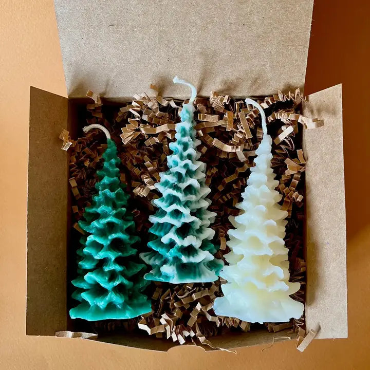 Christmas Tree Beeswax Candle- Snowy