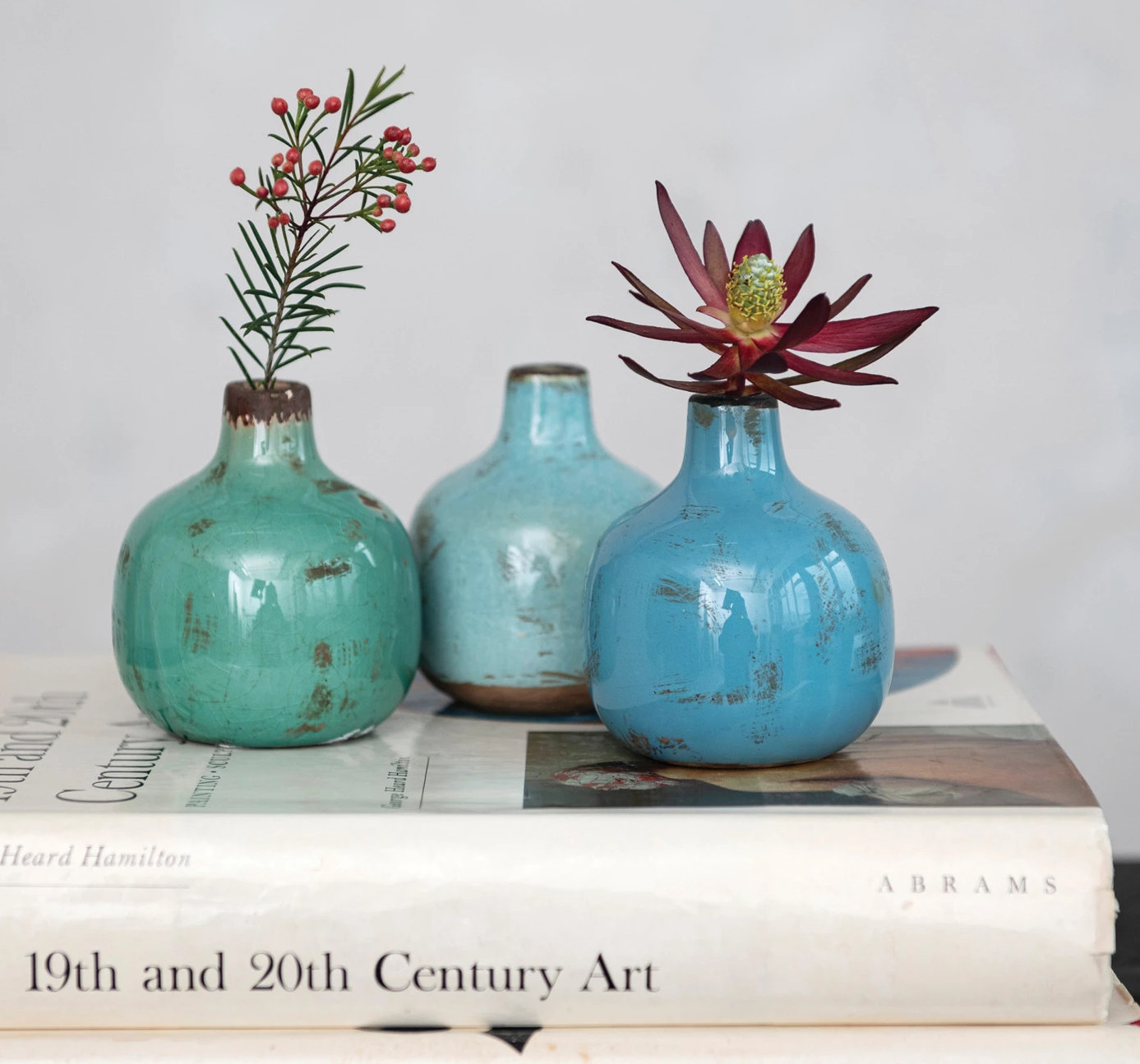 Vase Terracotta Round Blues 3 Colors 3.75"h (Sold Individually) by Homeportonline