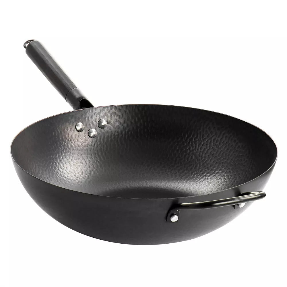 Hammered 13 Inch Heavy Gauge Carbon Steel Wok by Homeportonline