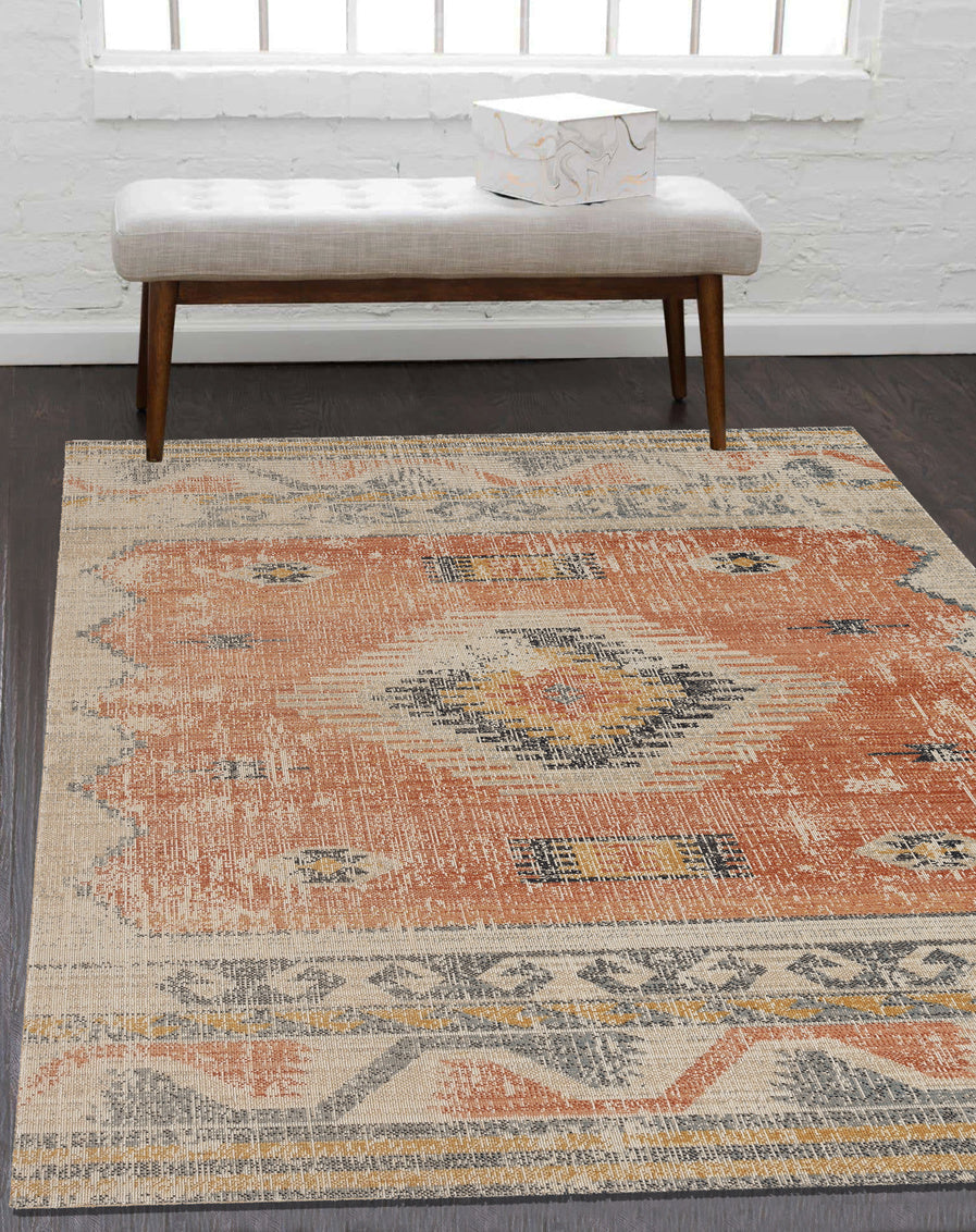 Great Zero Barlow Ivory and Rust Rug 5ft x 7ft by Homeportonline