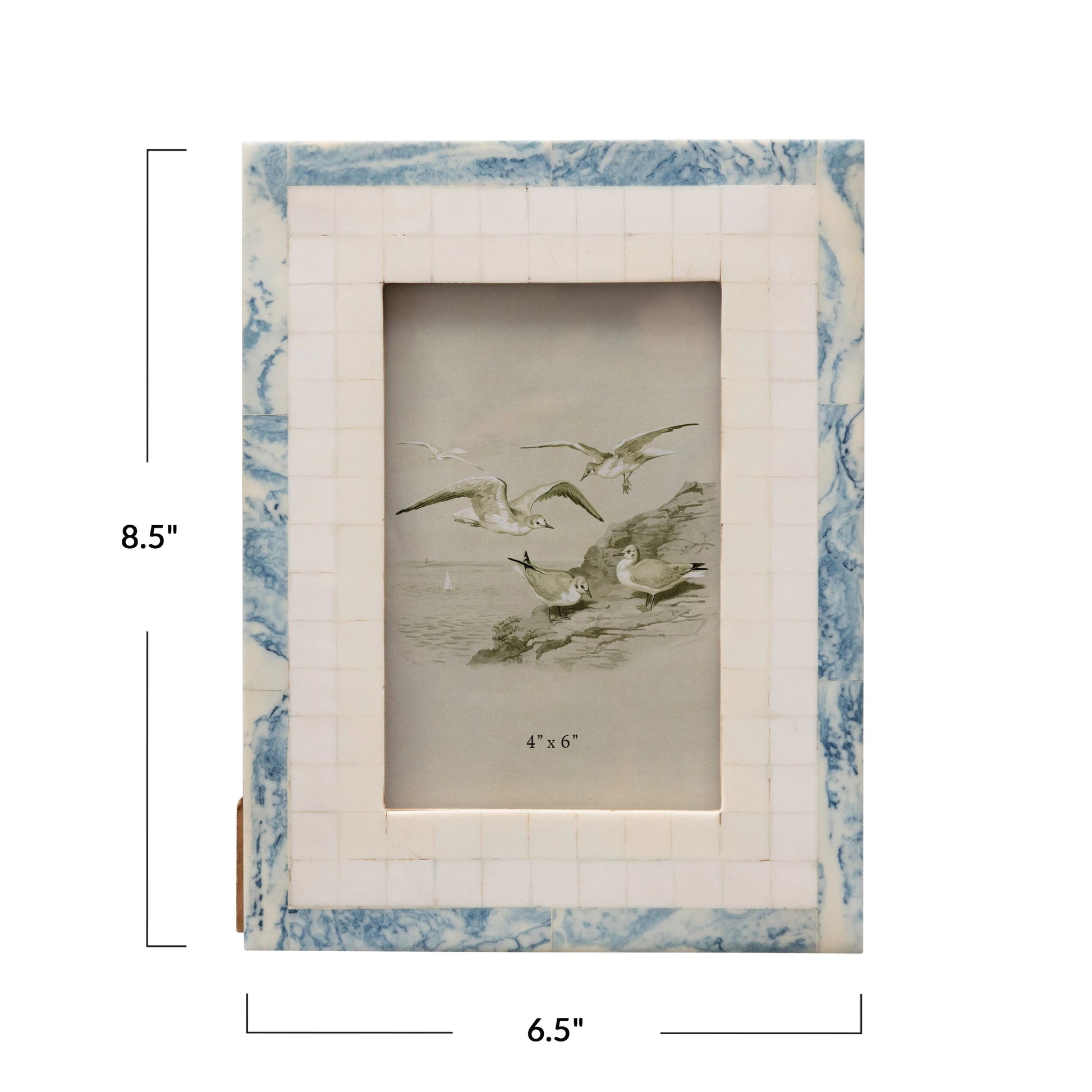 Frame Resin Ivory with Marbled Blue Border Holds 4" x 6" by Homeportonline