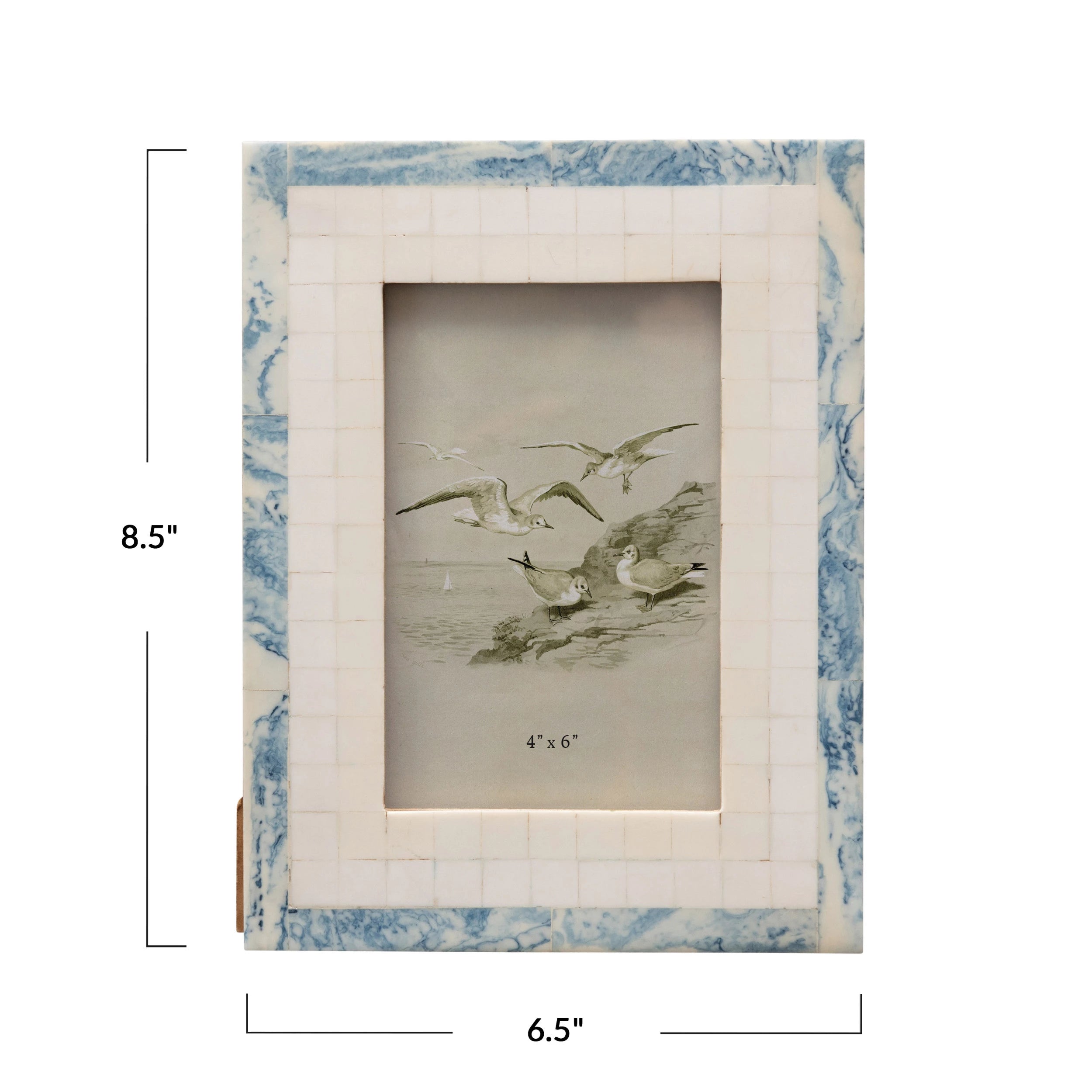 Frame Resin Ivory with Marbled Blue Border Holds 4" x 6" by Homeportonline