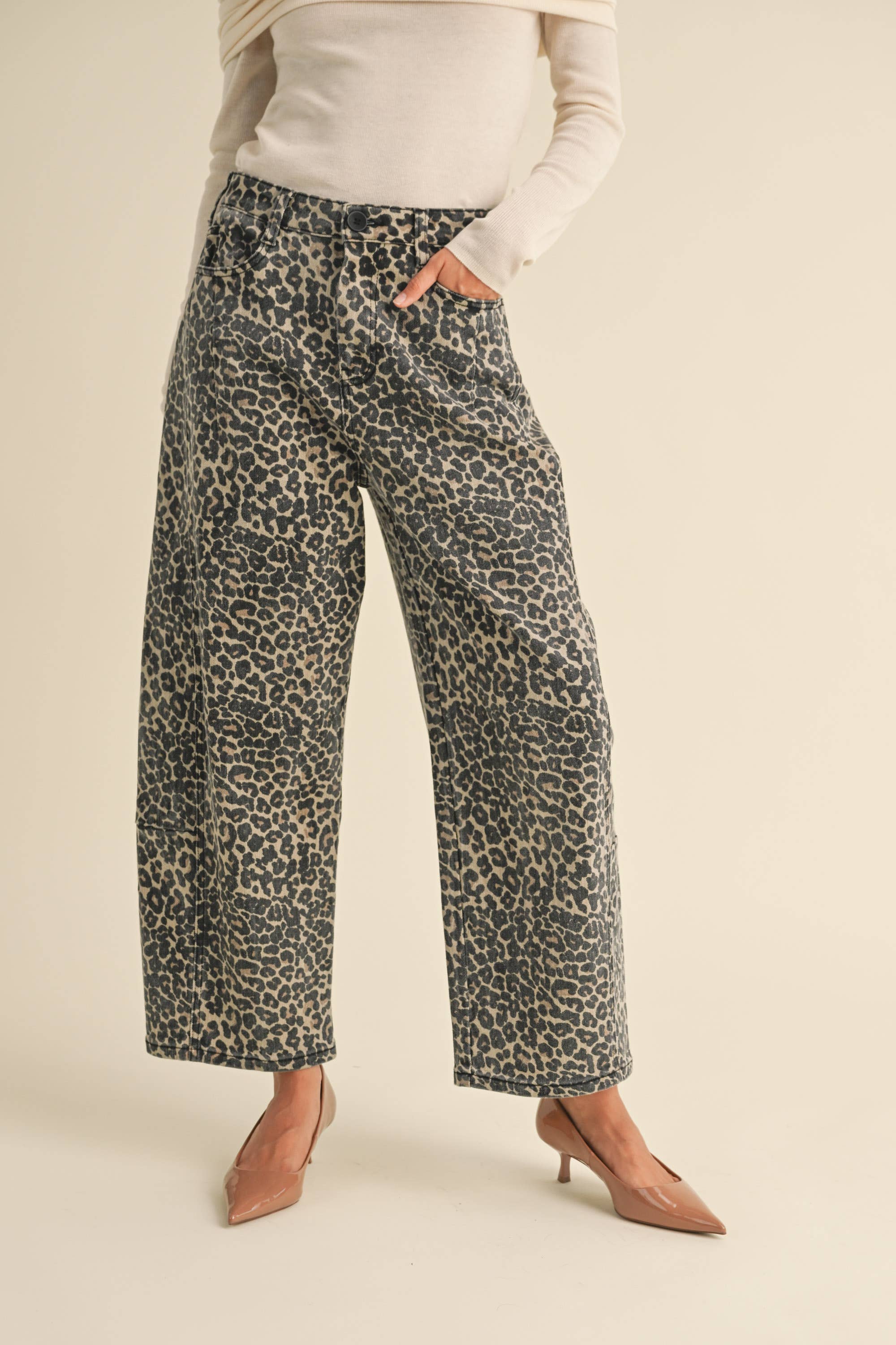Miou Muse Leopard Print Barrel Pants by Dear Lucy