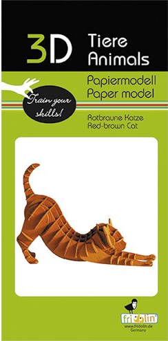 3D Paper Model Kit Cat Red Brown by Homeportonline