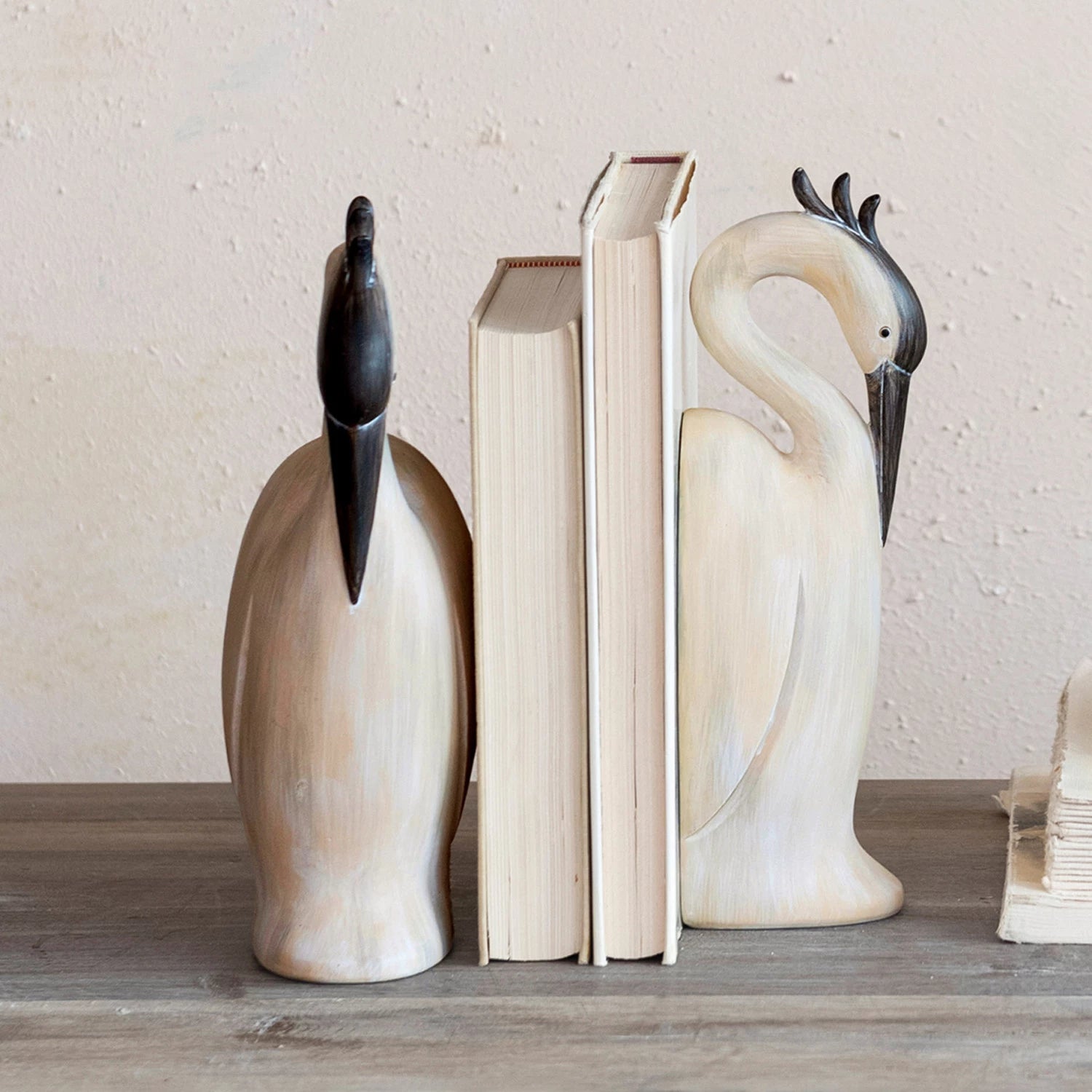 Bookends Resin Heron Shape Cream Color 10"h (Sold as Pair) by Homeportonline
