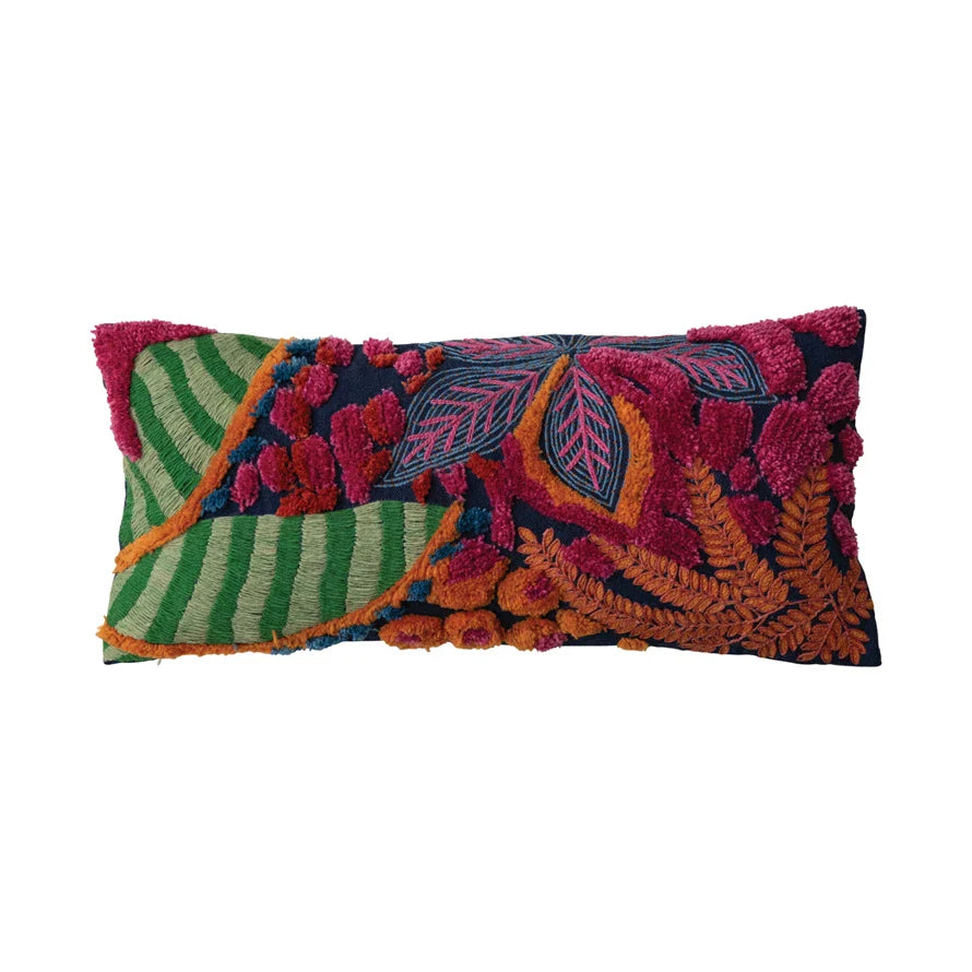 Throw Pillow Lumbar Embroidered Indoor Outdoor Tufted Botanicals 27" x 12" by Homeportonline