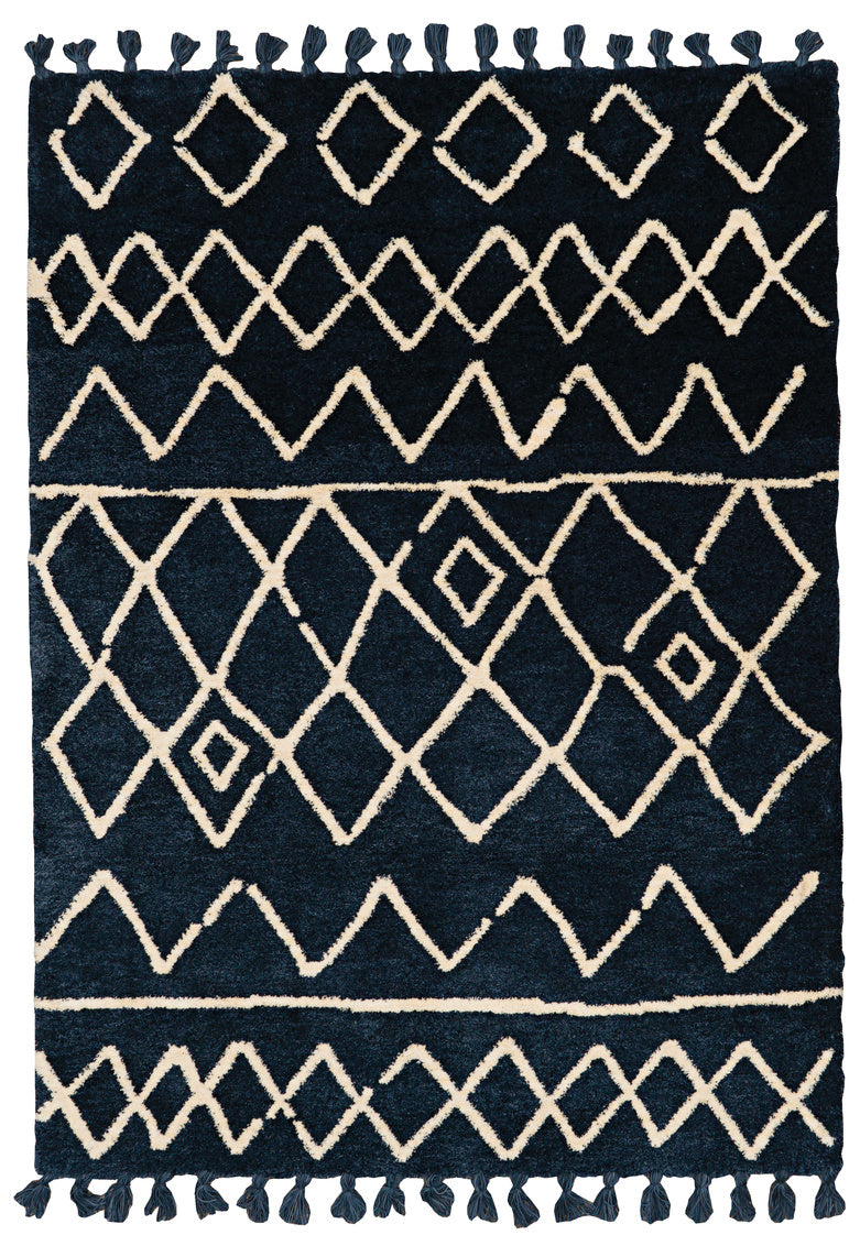 Marrakech Zag Ivory and Blue Rug 5ft x 7ft by Homeportonline