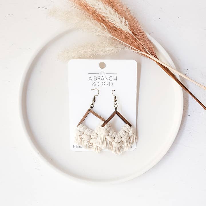 Macrame Fringe Earrings - Diamond/ Statement