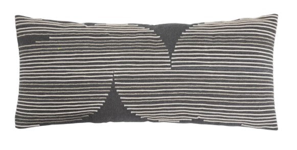 Pillow Lumbar Embroidery & Rope Applique Cotton Grey 24"L x 10"H by Homeportonline