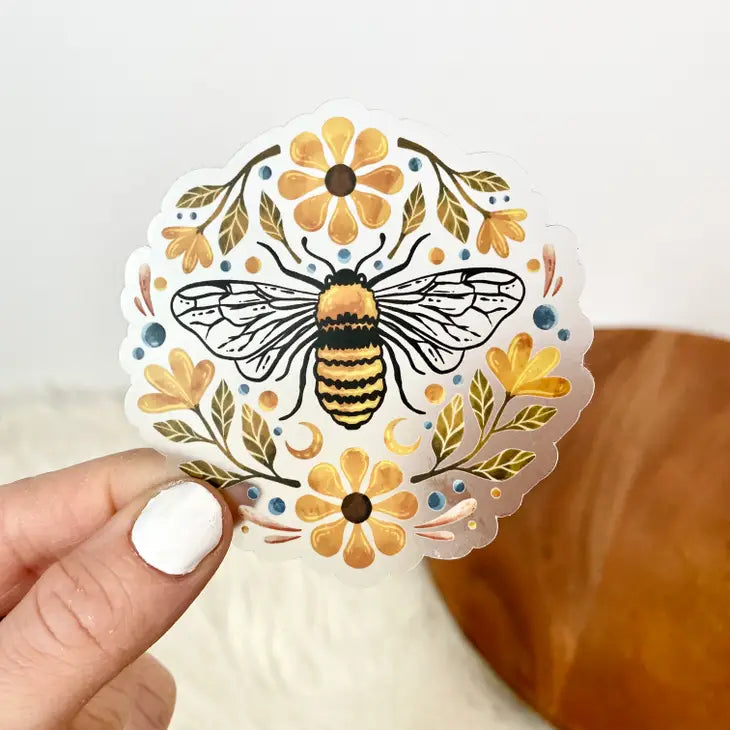 Flowers and Bee Clear Sticker by Wild Lark