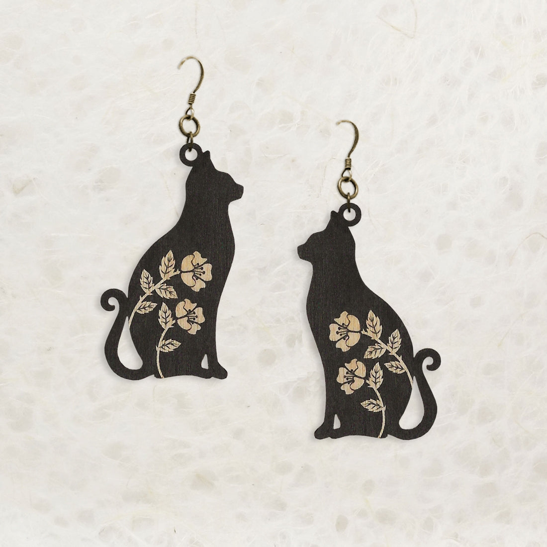Black Cat Printed Wood Earrings by Wild Lark