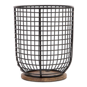 Black Wire Utensil Crock Wood Base by Homeportonline