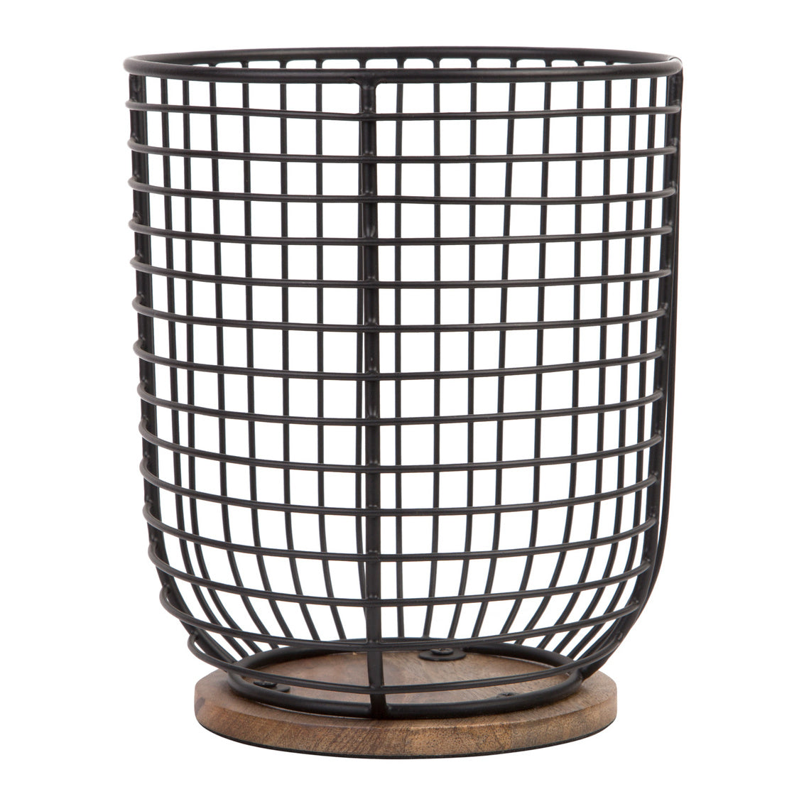 Black Wire Utensil Crock Wood Base by Homeportonline