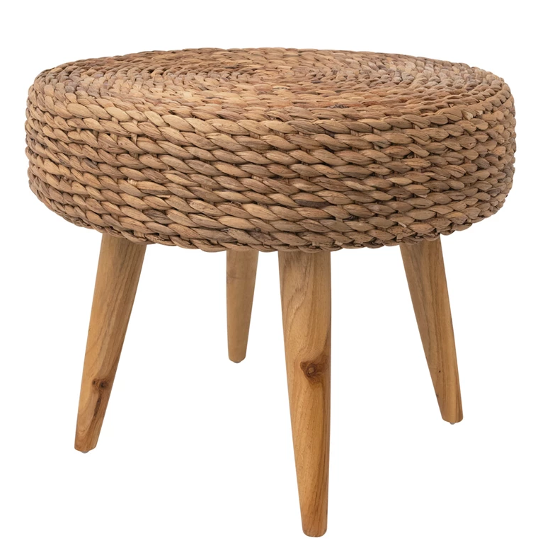 Stool Handwoven Water Hyacinth & Teakwood 19"h by Homeportonline