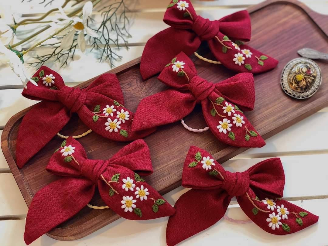 Embroidered Hair Bow
