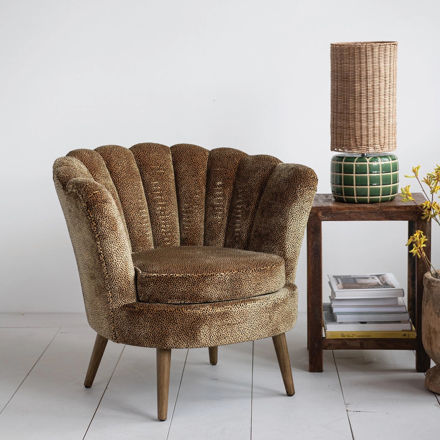 Chair Upholstered Velvet Leopard Pattern Wood Legs by Homeportonline