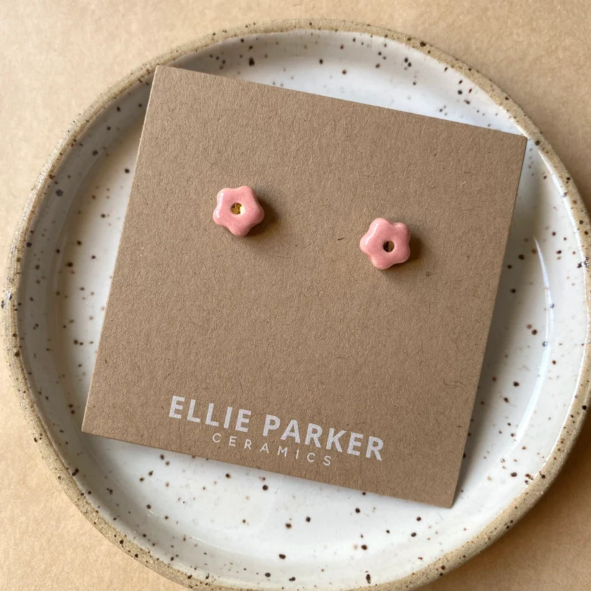 Ceramic Flower Gold Accent Stud Earring