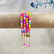 Mixed Neon Crystal Beaded Handknotted Bracelet