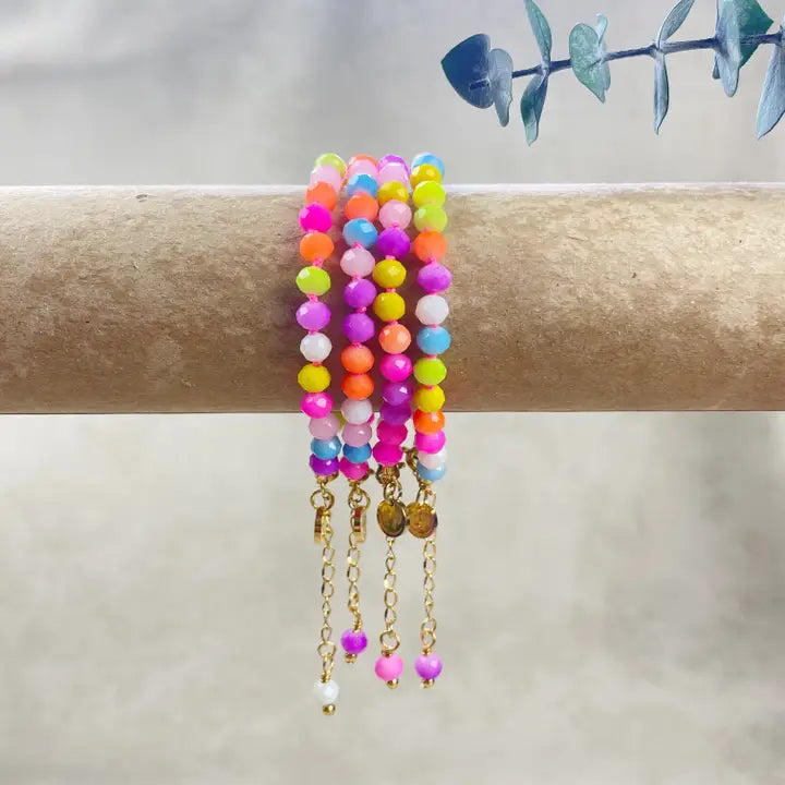 Mixed Neon Crystal Beaded Handknotted Bracelet