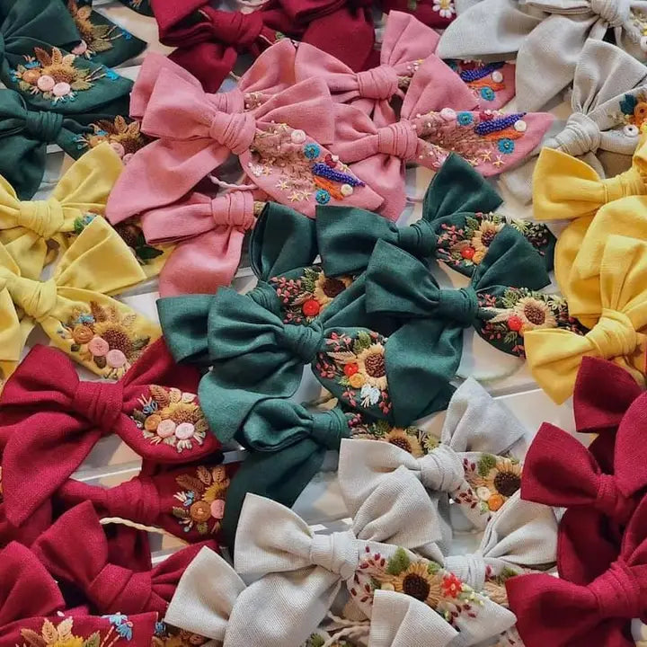 Embroidered Hair Bow