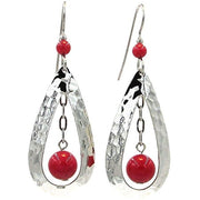 Silver Hammered Tear with Bead Earring