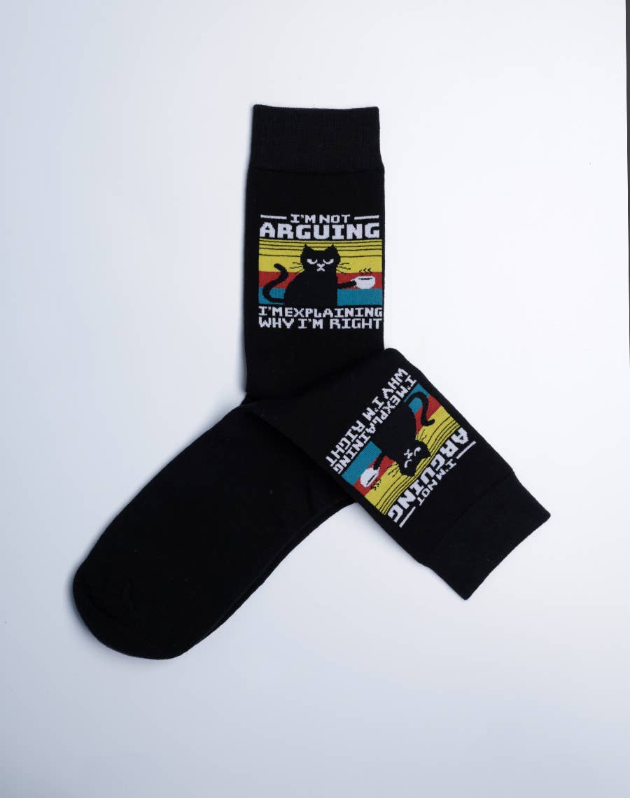 Men's I'm Not Arguing I'm Explaining Funny Cat Crew Socks by SidePony Boutique