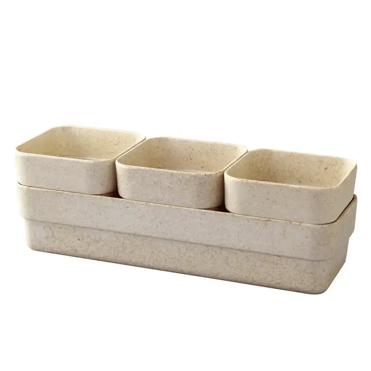 Sustainable Eco Planter Herb Pot with Tray Set of 3, Sand Beige by Wild Lark