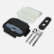 Bento Box - 2 Compartment with Utensils & Ice Pack - Black by Homeportonline