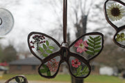 Pink Pressed Flower Butterfly Suncatcher