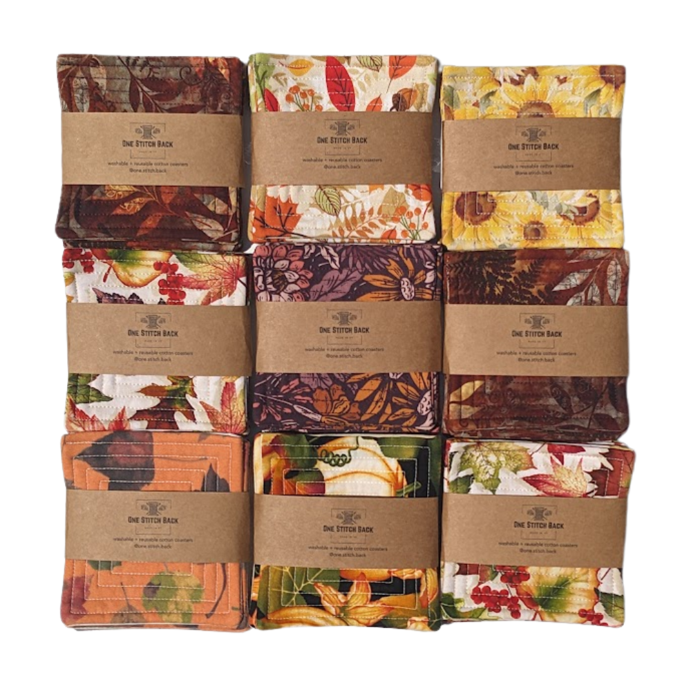 Fall Leaves + Ferns - Quilted Coasters
