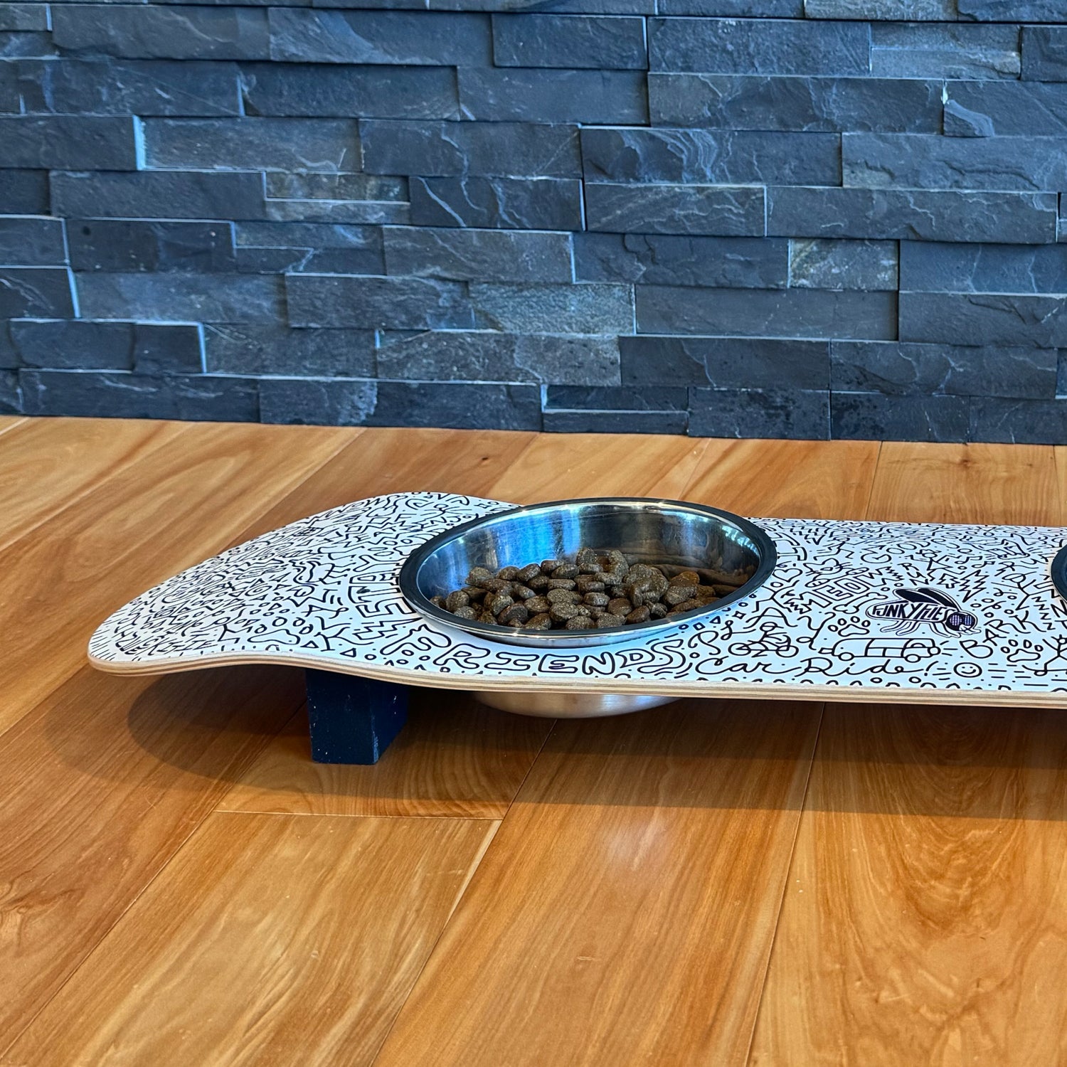 Doodles - Elevated Skateboard Cat Feeding Stand with 2 Bowls