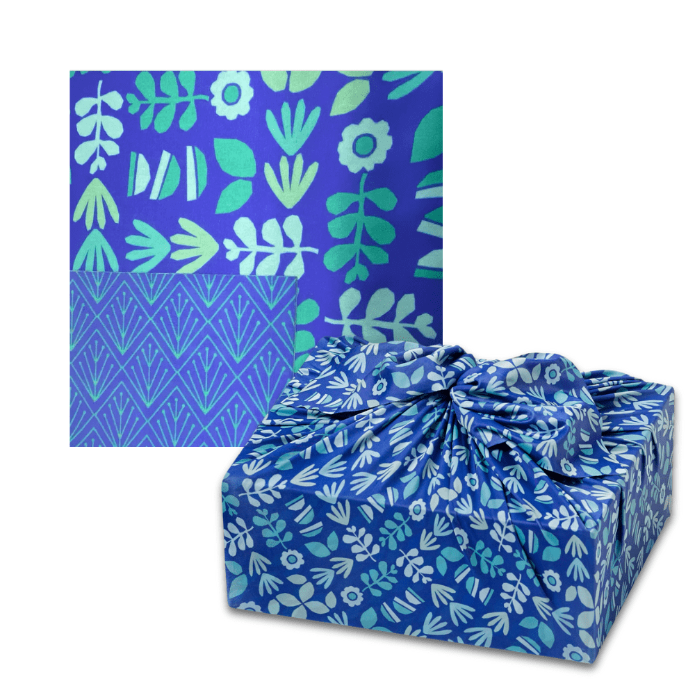Large Reusable Cloth Furoshiki Gift Wrap | Blue Botanical by Shiki Wrap