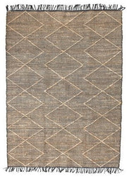 Rug Woven Cotton & Jute Rug w/ Diamond Pattern & Fringe Black & Natural 5' x 7' by Homeportonline