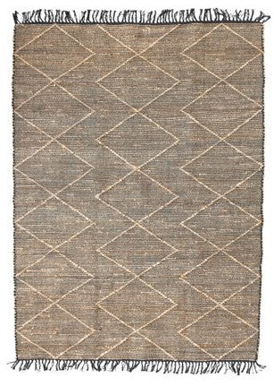 Rug Woven Cotton & Jute Rug w/ Diamond Pattern & Fringe Black & Natural 5' x 7' by Homeportonline